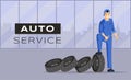 Auto service flat banner vector template. Car repair workshop, professional automobile maintenance advertising poster