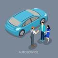 Auto service Isometric Mechanic Customers Composition