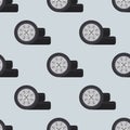 Auto service shop wheels disks and tires construction check montage replacement seamless pattern vector illustration.