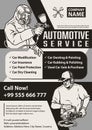 Auto service workers monochrome poster