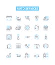 Auto services vector line icons set. Repair, Service, Tune-up, Parts, Diagnosis, Oil, Brakes illustration outline