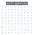 Auto services vector line icons set. Repair, Service, Tune-up, Parts, Diagnosis, Oil, Brakes illustration outline