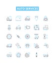 Auto services vector line icons set. Repair, Service, Tune-up, Parts, Diagnosis, Oil, Brakes illustration outline