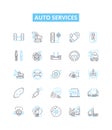 Auto services vector line icons set. Repair, Service, Tune-up, Parts, Diagnosis, Oil, Brakes illustration outline