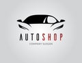 Auto shop car logo design with concept sports vehicle silhouette