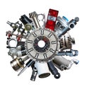 Auto spare parts around clutch Royalty Free Stock Photo