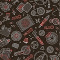 Car spare parts flat icons seamless pattern on dark background. Royalty Free Stock Photo