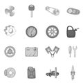 Auto spare parts icons set, black monochrome style