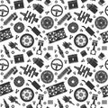 Auto spare parts seamless pattern. Car repair silhouette icon texture and background Royalty Free Stock Photo