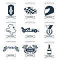 Auto sport grand prix racing icon set with bolide trophy helmet isolated vector icon Royalty Free Stock Photo