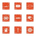 Auto ticket icons set, grunge style