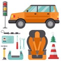 Auto transport motorist icon symbol vehicle equipment service car driver tools vector illustration.