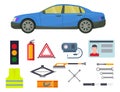 Auto transport vector motorist equipment transportation service car driver tools high detailed repair service