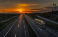 Auto Transporter Truck at Sunset Royalty Free Stock Photo