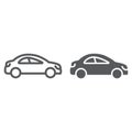 Auto trip line and glyph icon, automobile and tourism, car sign, vector graphics, a linear pattern on a white background