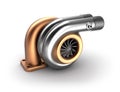 Auto turbine 3D concept. Steel turbocharger on white.