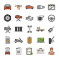 Auto workshop color icons set Royalty Free Stock Photo