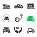 Auto workshop glyph icons set