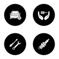 Auto workshop glyph icons set