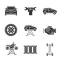 Auto workshop glyph icons set