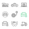 Auto workshop linear icons set