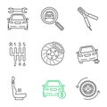 Auto workshop linear icons set