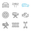 Auto workshop linear icons set