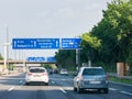 Autobahn A22 with traffic and road signs, Vienna, Austria