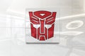 Transformers autobot on glossy office wall realistic texture