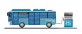 Autobus with hydrogen motor. H2 fuel bus. Vector illustration
