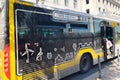 An autobus parked on its stop in Lisbon