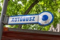 Autobus sign in Budapest Hungary made of enamel.