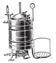 Autoclave or digestor used for sterilizing by steam under pressure, vintage engraving