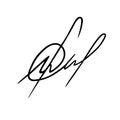 Autograph hand drawn. Handwritten signature. Drawing line scrawl. Handwriting scribble written in black pen isolated on white back