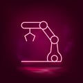 Automate robot, hydraulic arm vector neon icon. Illustration isolated vector sig