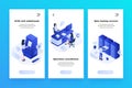 Automated banking system isometric smartphone interface banners templates set