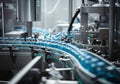 Automated bottling line for water production in a modern factory