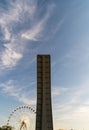 An automated bridge ready to connect the motlawa river and a ferries wheel located in Gdansk city in North Poland