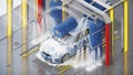 Automated Car Wash System with Rotating Brushes and Soap Application Royalty Free Stock Photo