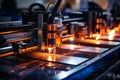 Automated chip mounter in printed circuit board workshop with robotic assembly line