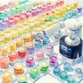 Automated Color Sorting System with Rainbow of Containers A colorful illustration depicting a robotic arm sorting an array of Royalty Free Stock Photo