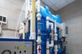 Automated computerized ozone generator machine for ozonation of pure clean drinking water in water production factory Royalty Free Stock Photo