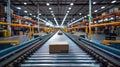 Automated Conveyor Belt in Distribution Warehouse with Cardboard Boxes for E-Commerce Delivery - Wide Banner with Copy Space