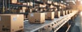 The automated conveyor belt showcasing packages in a modern warehouse setting. AI generated image Royalty Free Stock Photo