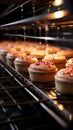 Automated conveyor whisks freshly baked cakes through the production process