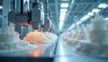Automated 3D printers build parts in a clean workshop. Robotic arms layer material creating complex objects. Industrial Royalty Free Stock Photo