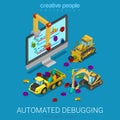 Automated debugging code programming flat isometric vector 3d