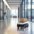 Automated delivery robot moving through office Royalty Free Stock Photo