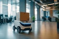 Automated delivery robot moving through office Royalty Free Stock Photo