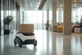 Automated delivery robot moving through office Royalty Free Stock Photo